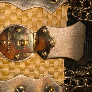 MICHAEL KORS SANTORINI BRONZE LEATHER TRIMMED RAFFIA SHOULDER BAG SUPER CUTE!